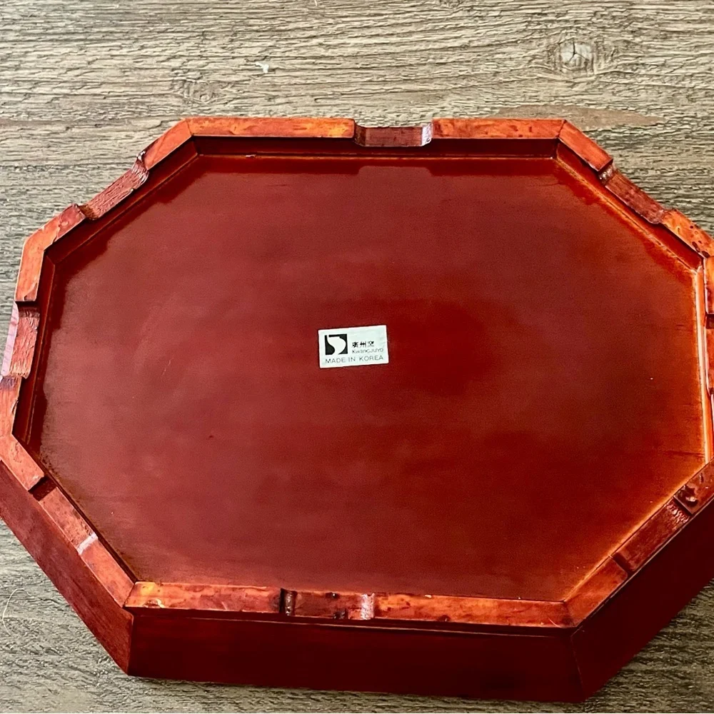 Red Lacquered Octagonal Decorative Tray Set